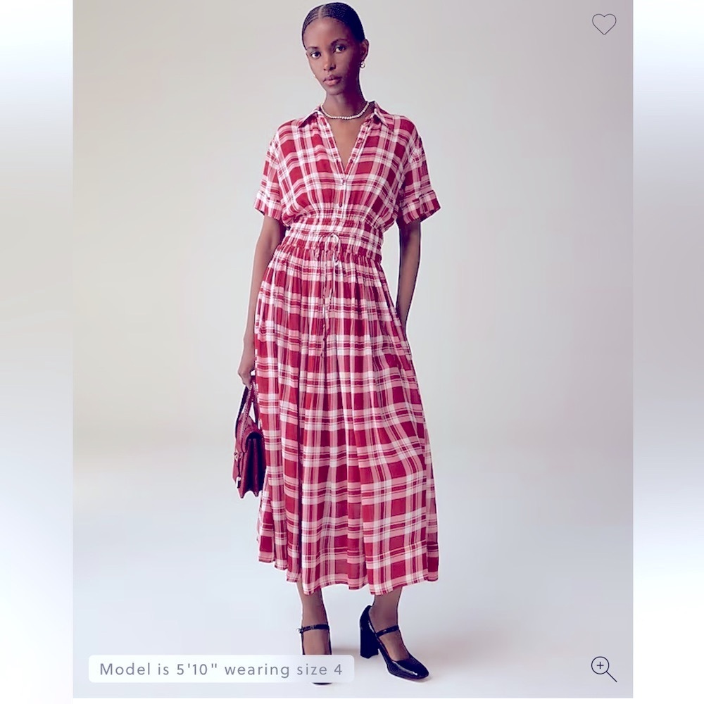 Red Plaid Midi Dress with Elastic Waist